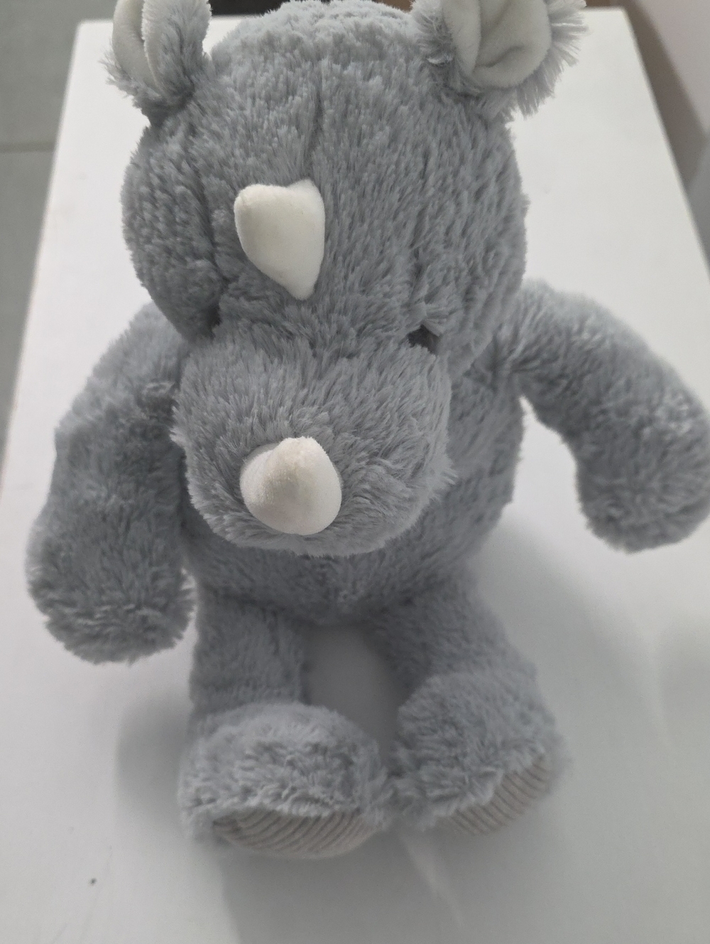 Aroma Home Gray Rhino Plush with White Horn Accents